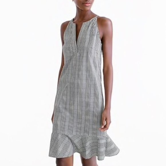 J. Crew Dresses & Skirts - NWT J Crew Sleeveless Blue Plaid Mini Dress with Ruffle Hem Size 12